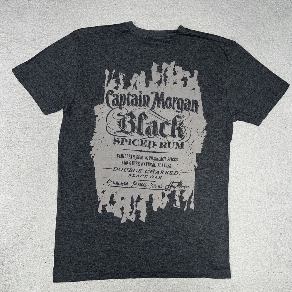 Tangerine Captain Morgan Black Spiced Rum T Shirt Men's Sz M Gray 2-Sided Tee